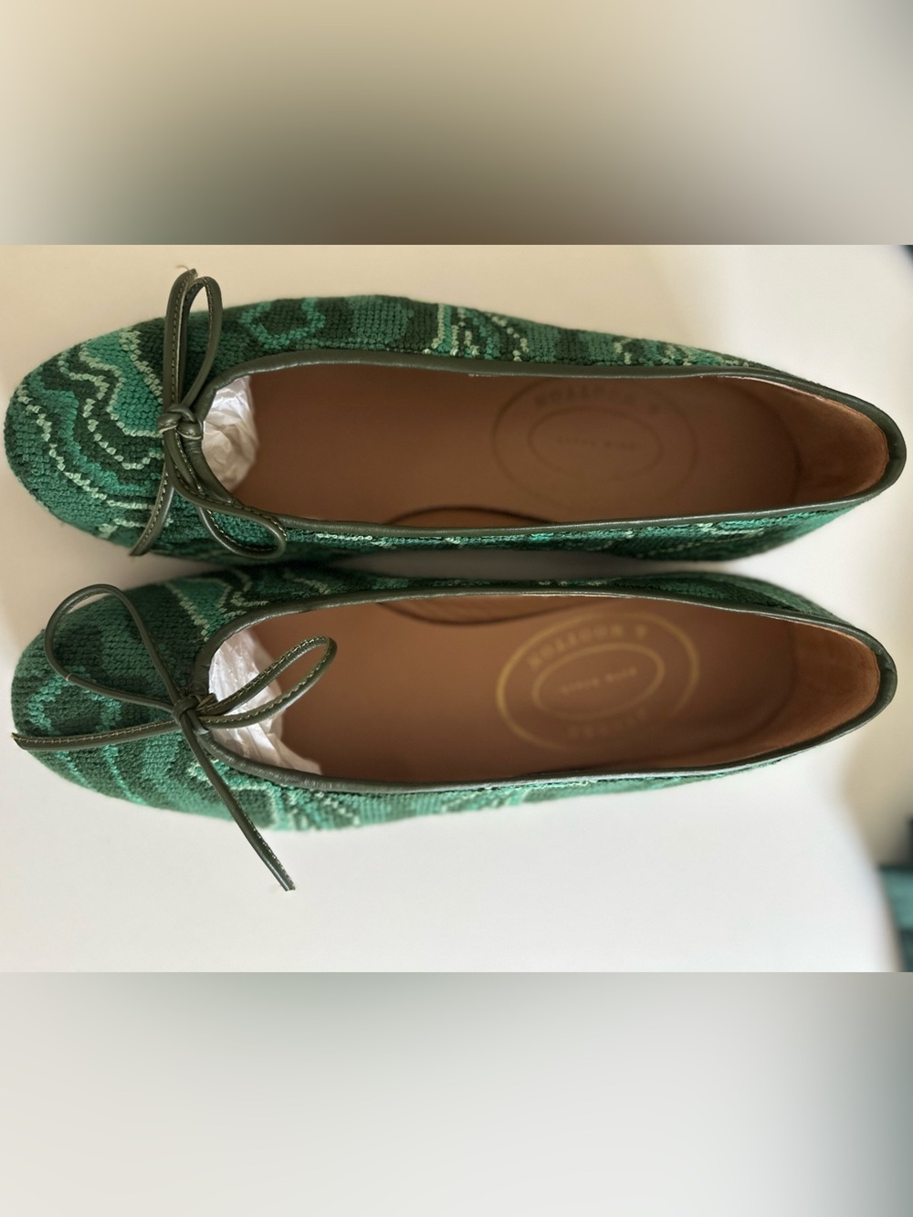 Stubbs & Wootton Malachite Needlepoint Ballet Flats NWT Women’s Size 8 - Picture 2 of 6